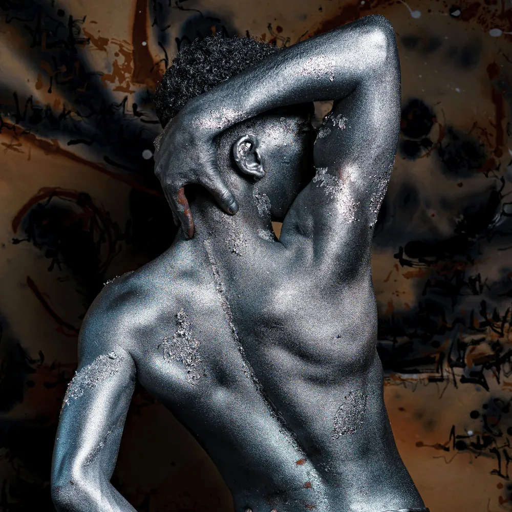 Silver body paint portrait